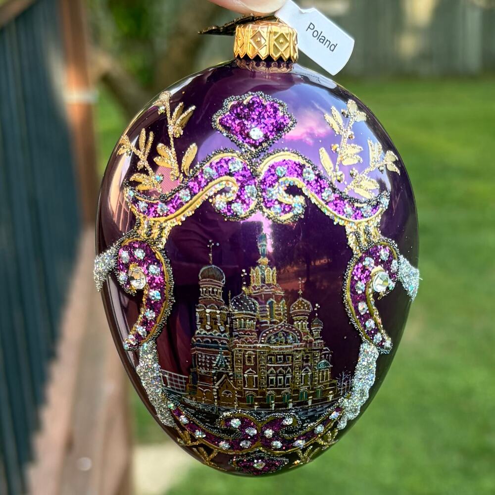 RARE! 2008 Neiman Marcus Purple Glass Egg Ornament Poland Cathedral in Box